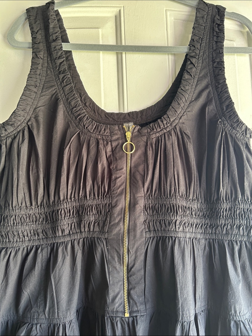 ANTHROPOLOGY COTTON SCOOP-NECK SMOCKED POPLIN MIDI DRESS SIZE L - Picture 3 of 13